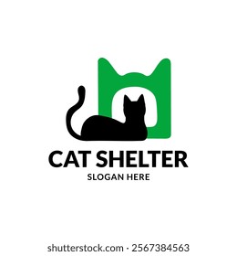 Endearing cat shelter logo. Vector illustration.