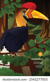 Endemic animals Hornbill Illustration for social media post or poster