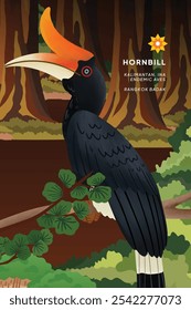 Animais endêmicos Hornbill Ilustração para postagem ou cartaz de mídia social