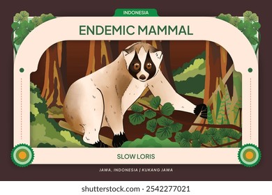 Endemic animals Slow Loris Illustration for social media post or poster