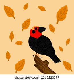 The endemic Bornean Bristlehead bird is perched on a tree trunk with an abstract pattern of fallen leaves in the background.
Vector illustration. Perfect for Book cover or Textile. 