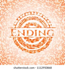  Ending abstract orange mosaic emblem with background