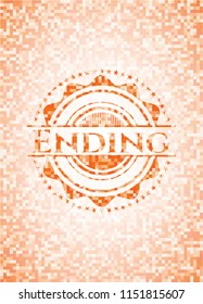 Ending abstract orange mosaic emblem with background
