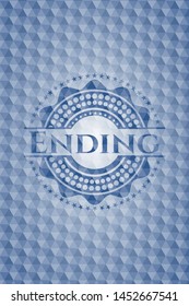 Ending blue emblem with geometric pattern background. Vector Illustration. Detailed.