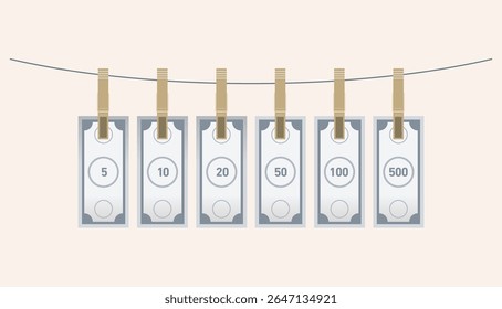 acabar com a corrupção, conluio e negócios ilegais.Dinheiro pendurado Vetor Ilustração. Design do conceito de lavagem de dinheiro.