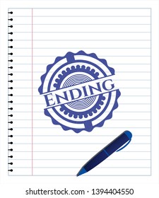 Ending draw with pen effect. Blue ink. Vector Illustration. Detailed.