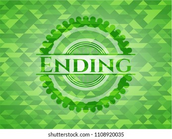 Ending green emblem. Mosaic background