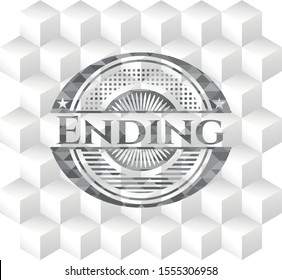 Ending grey emblem with cube white background
