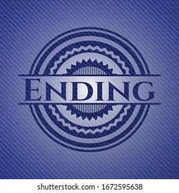 Ending jean or denim emblem or badge background. Vector Illustration. Detailed.