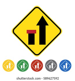 Ending left lane icon set.Vector illustration
