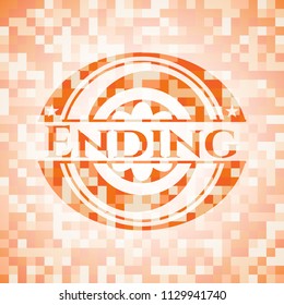 Ending orange mosaic emblem with background