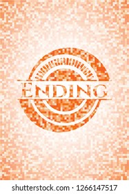 Ending orange mosaic emblem with background