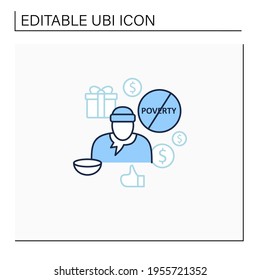 Ending poverty line icon. Rise in living standards. Improving living conditions. Universal basic income concept. Isolated vector illustration.Editable stroke