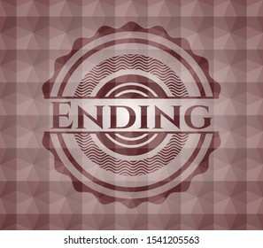 Ending red emblem with geometric pattern background. Seamless.