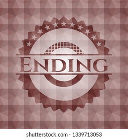 Ending red seamless badge with geometric pattern background.