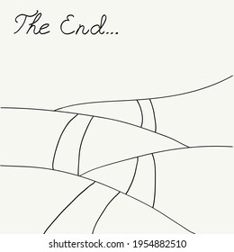 Ending screen linear illustration. The End abstract background. Simple line, vector.