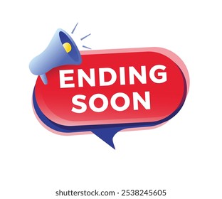 Terminando logo o elemento de banner, ícone de balão de fala com design de estilo plano megaphone. modelo vetorial.