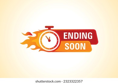 Ending Soon Hot Sale Badge. Banner of sale with clock, fire and countdown. Stopwatch in fire vector illustration.