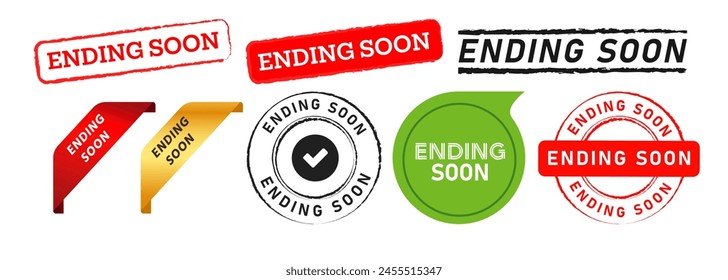 ending soon stamp speech bubble and ribbon label sticker for business advertisement