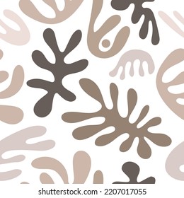 Endless abstract background with different organic shapes of beige and brown. Seamless Repeat Pattern. Artistic vector pattern for textiles, packaging, paper, wallpaper.