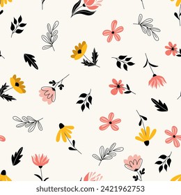 Endless abstract botanical floral background. Seamless Repeat Pattern. Vector pattern on a light background for textiles, packaging, paper, wallpaper.