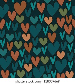 Endless abstract love pattern. Doodle cartoon backdrop with hand drawn hearts. Textile texture.
