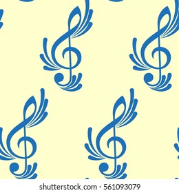 Endless abstract pattern. Background texture, note, treble clef, music, sound.  Vector illustration.