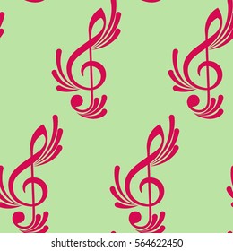 Endless abstract pattern. Background texture, note, treble clef, music, sound.  Vector illustration.