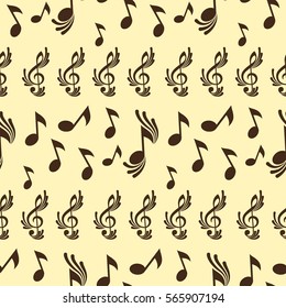 Endless abstract pattern. Background texture, note, treble clef, music, sound.  Vector illustration.