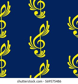 Endless abstract pattern. Background texture, note, treble clef, music, sound.  Vector illustration.