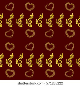Endless abstract pattern. Background texture, note, treble clef, music, sound.  Vector illustration.
