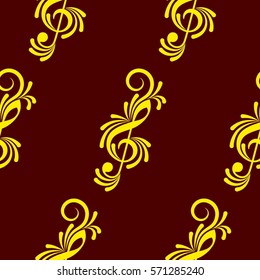 Endless abstract pattern. Background texture, note, treble clef, music, sound.  Vector illustration.