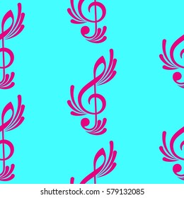 Endless abstract pattern. Background texture, note, treble clef, music, sound.  Vector illustration.