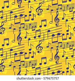 Endless abstract pattern. Background texture, note, treble clef, music, sound.  Vector illustration.