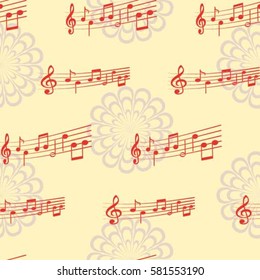 Endless abstract pattern. Background texture, note, treble clef, music, sound.  Vector illustration.