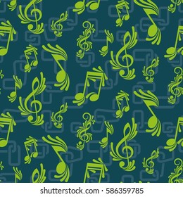 Endless abstract pattern. Background texture, note, treble clef, music, sound.  Vector illustration.