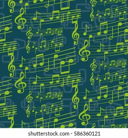 Endless abstract pattern. Background texture, note, treble clef, music, sound.  Vector illustration.