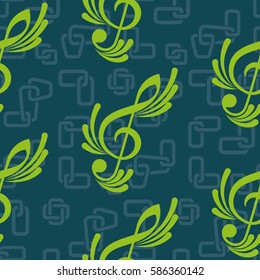 Endless abstract pattern. Background texture, note, treble clef, music, sound.  Vector illustration.