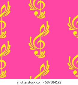 Endless abstract pattern. Background texture, note, treble clef, music, sound.  Vector illustration.