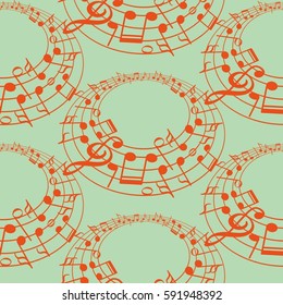 Endless abstract pattern. Background texture, note, treble clef, music, sound.  Vector illustration.