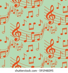 Endless abstract pattern. Background texture, note, treble clef, music, sound.  Vector illustration.