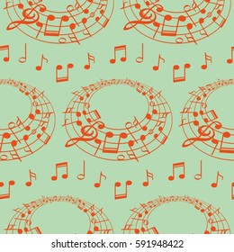 Endless abstract pattern. Background texture, note, treble clef, music, sound.  Vector illustration.