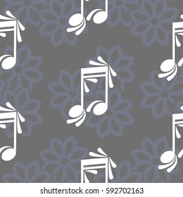 Endless abstract pattern. Background texture, note, treble clef, music, sound.  Vector illustration.