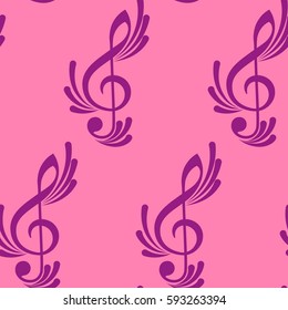 Endless abstract pattern. Background texture, note, treble clef, music, sound.  Vector illustration.