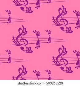 Endless abstract pattern. Background texture, note, treble clef, music, sound.  Vector illustration.