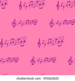 Endless abstract pattern. Background texture, note, treble clef, music, sound.  Vector illustration.