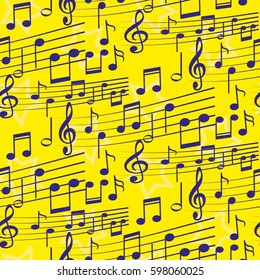 Endless abstract pattern. Background texture, note, treble clef, music, sound.  Vector illustration.