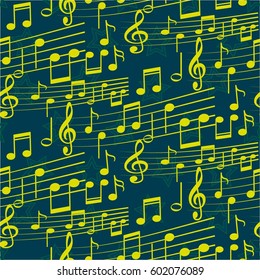 Endless abstract pattern. Background texture, note, treble clef, music, sound.  Vector illustration.