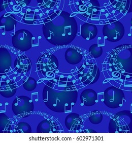 Endless abstract pattern. Background texture, note, treble clef, music, sound.  Vector illustration.