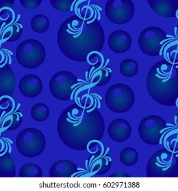 Endless abstract pattern. Background texture, note, treble clef, music, sound.  Vector illustration.
